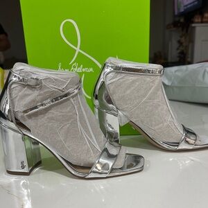 Sam Edelman Metallic Silver Block Heel Sandals